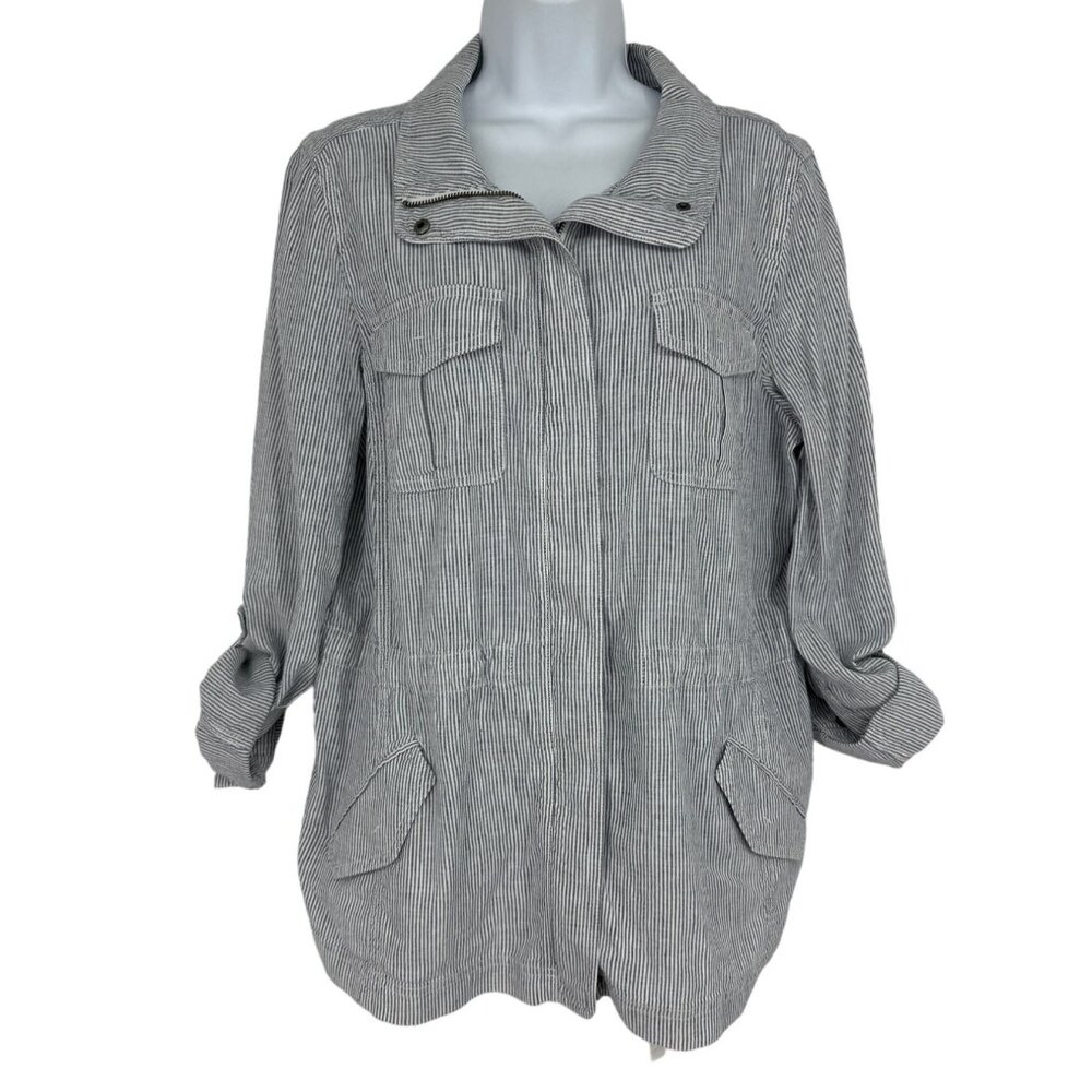 Talbots Casual Stripe Full Zip Long Sleeve Safari Jacket Size L